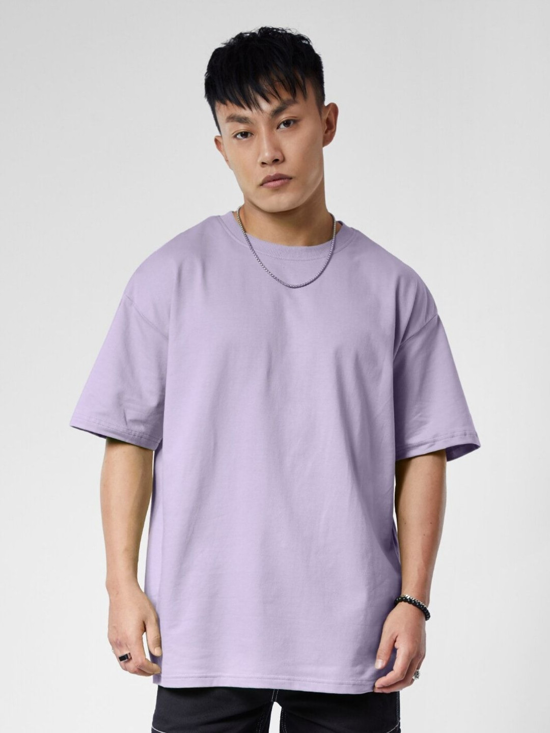 URBANICE Men Oversized Lavender T-shirt