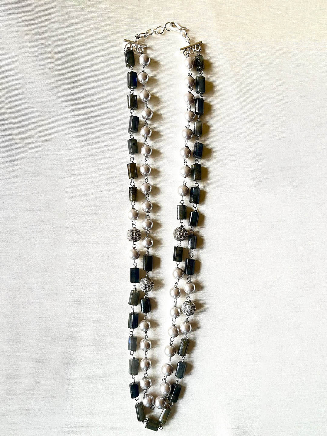 JewelTreeTz Rhodium-Plated Onyx Stone Studded & Beaded Necklace