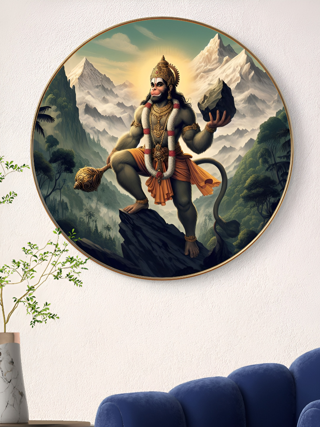 Myntra Elegant Homes Mighty Hanuman Wood Wall Round Paintings Wall Art -40 x 40 In