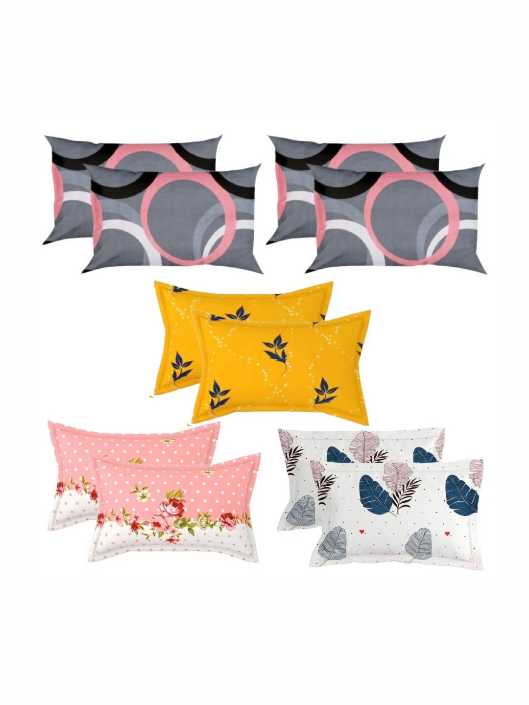 PRTREND White & Yellow 10 Abstract Cotton Linen Rectangle Pillow Covers