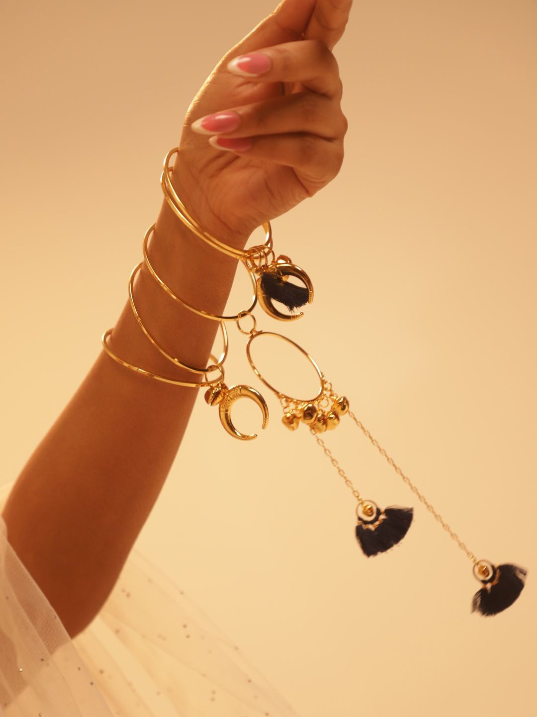 D MAK Set Of 6 Gold-Plated Beaded Bangles