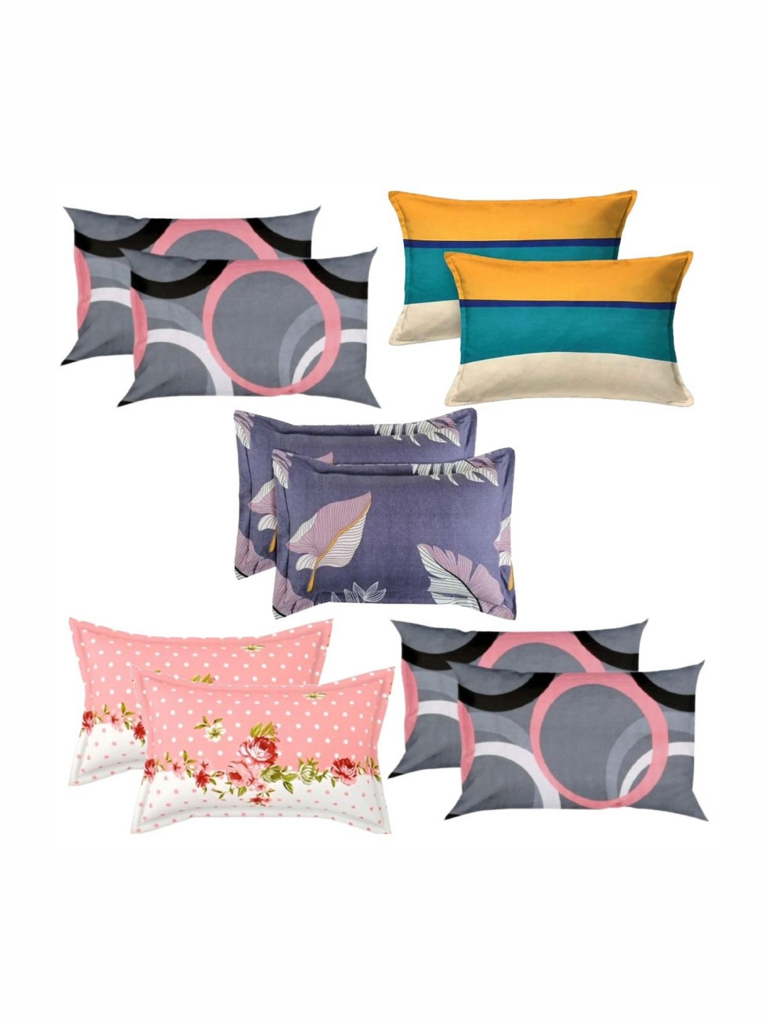 PRTREND White & Yellow 10 Abstract Cotton Linen Rectangle Pillow Covers