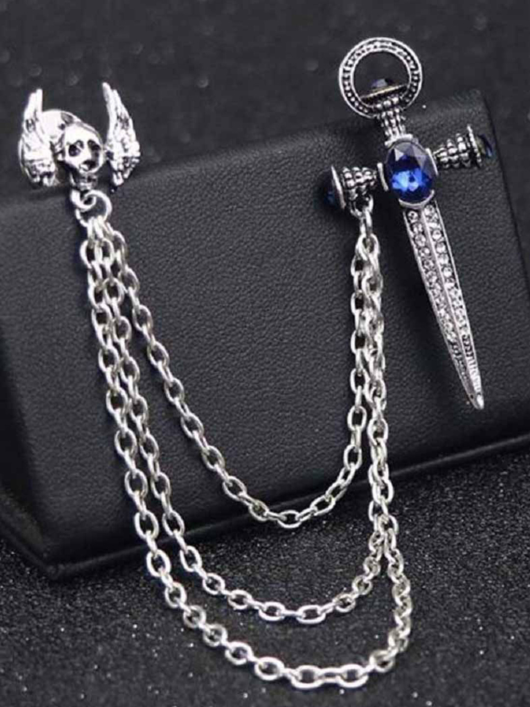 Curren Silver-Plated Real Stones Studded Brooch