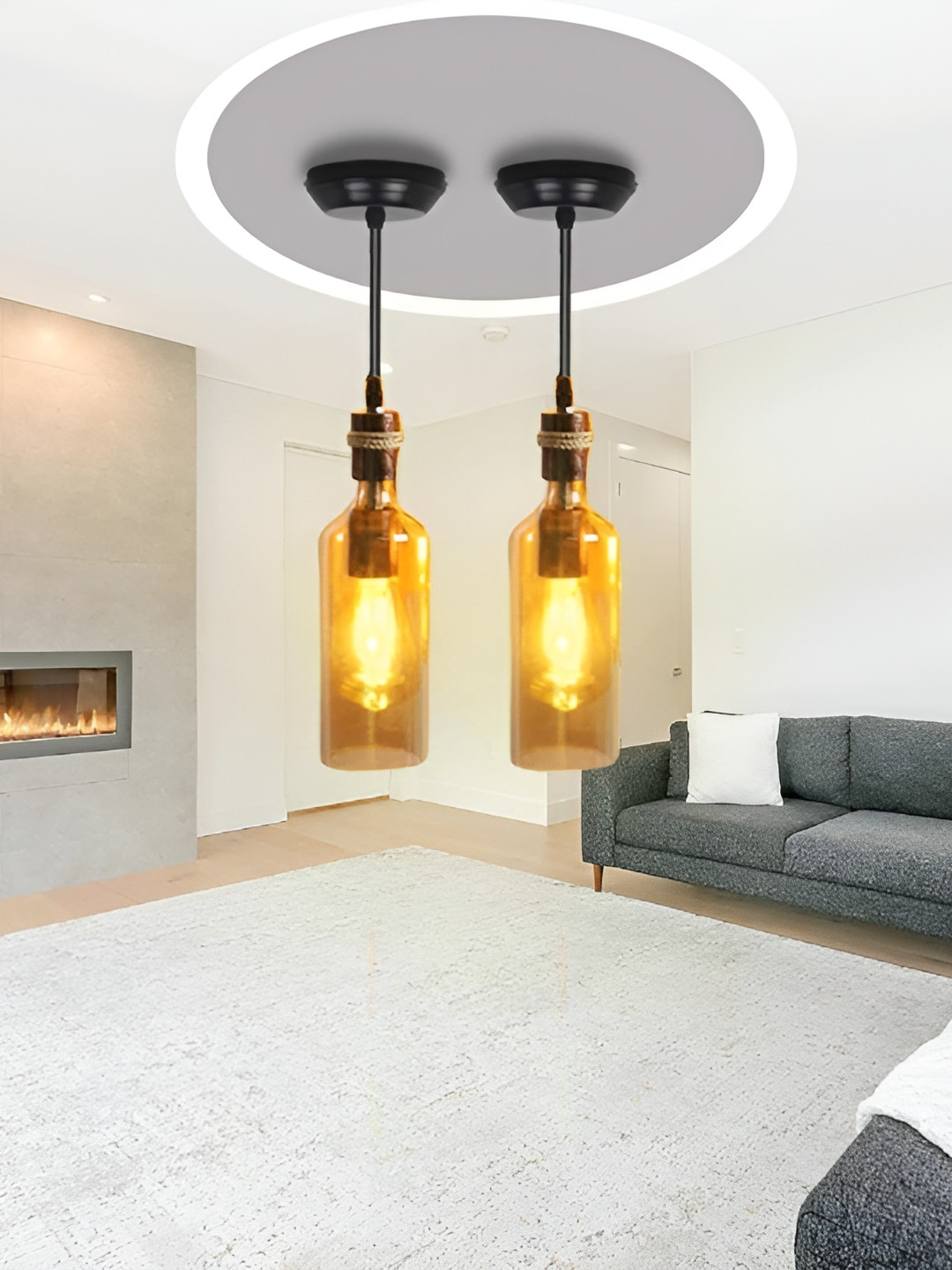 KINIS 2 Pcs Modern and Unique Style Copper-Toned Glass Quirky Ceiling Lamps