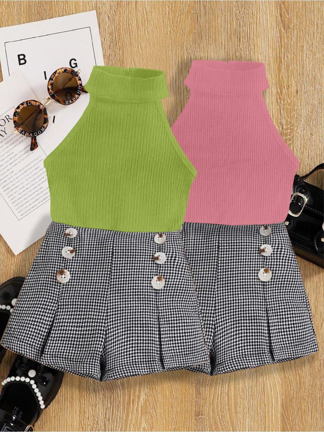 DEL LUNA Kids-Girls Top Skirt Clothing Set