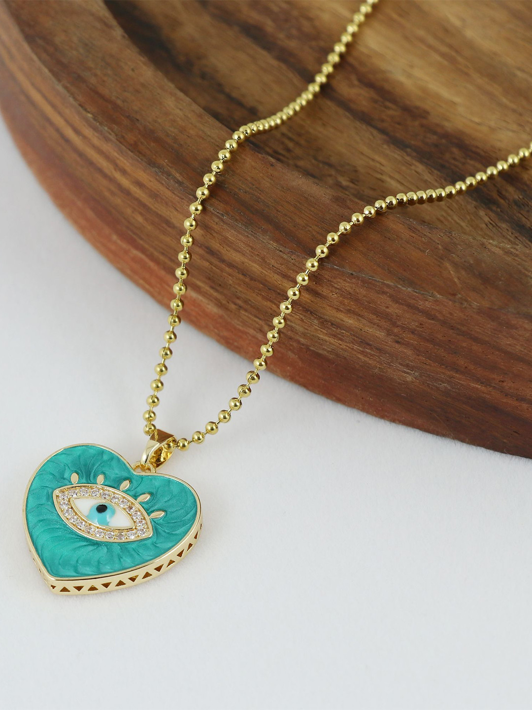 Asthetika Artificial Stones Studded Evil Eye Protection Heart Shaped Pendant & Chain