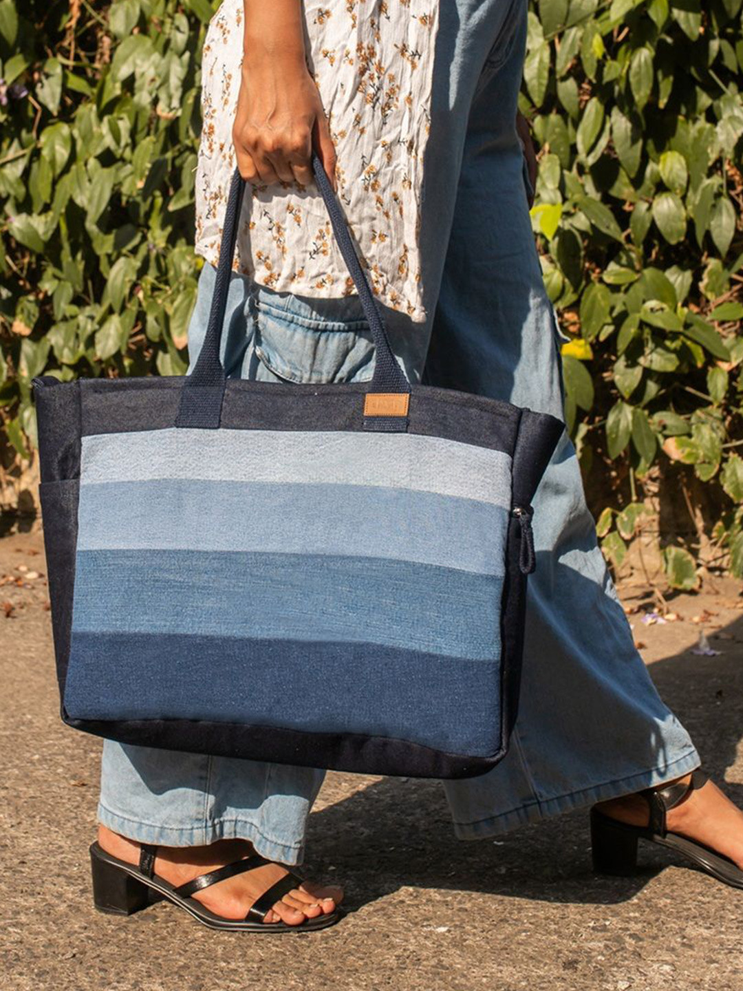 DWIJ Women Upcycled Denim Ocean Laptop Tote