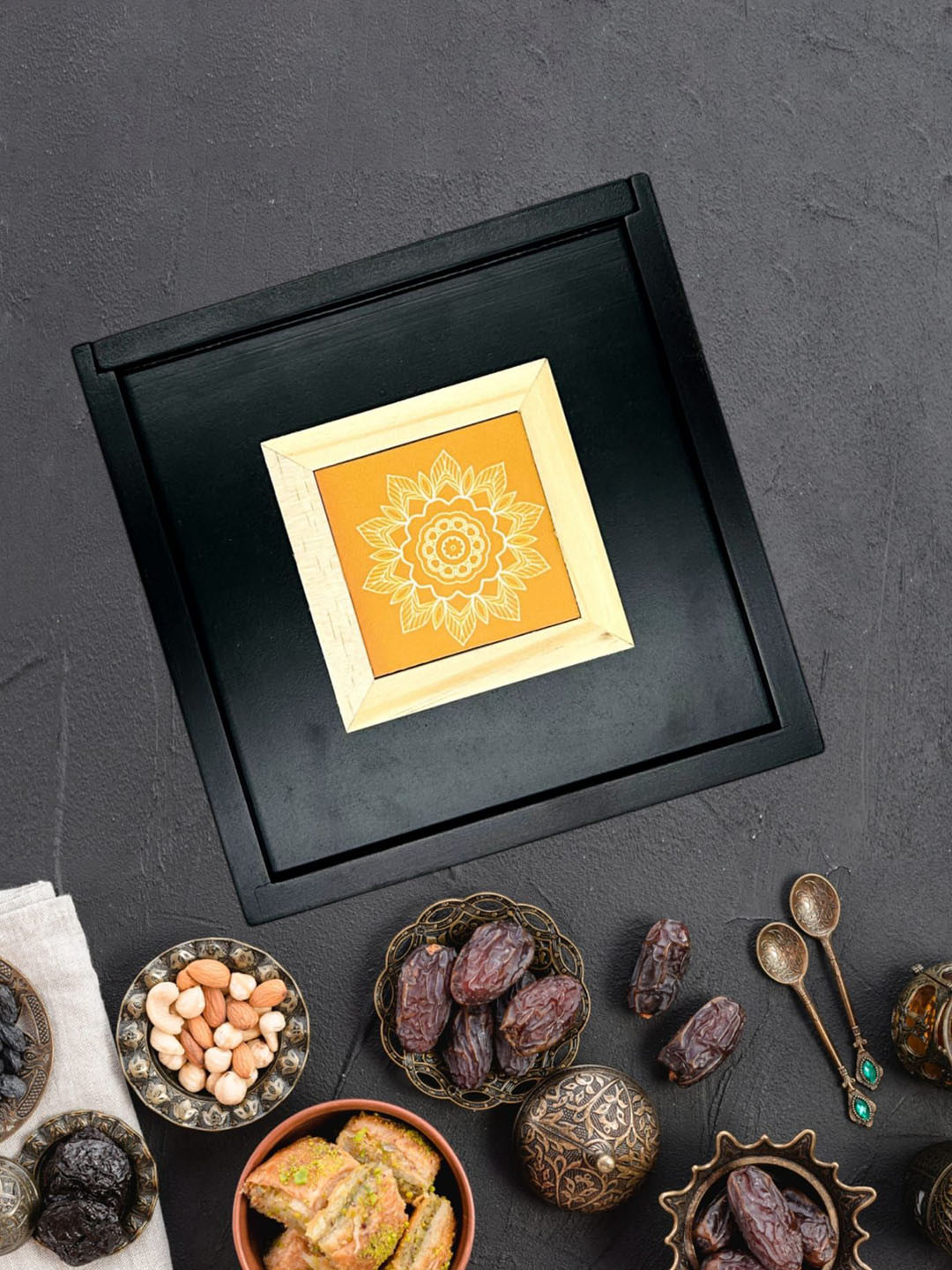 Angira handicrafts Black & Yellow Meenakari Wooden Storage Box Container