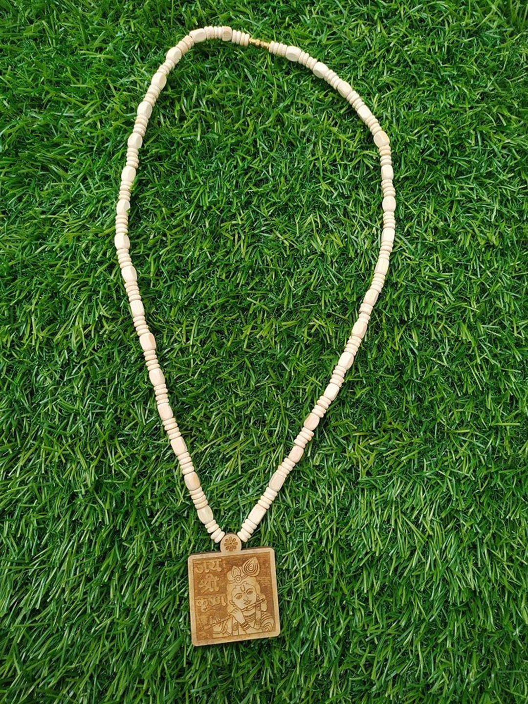 APNA KANHA Artificial Beaded Jai Shree Krishna Locket Kanthi Mala Wood Necklace