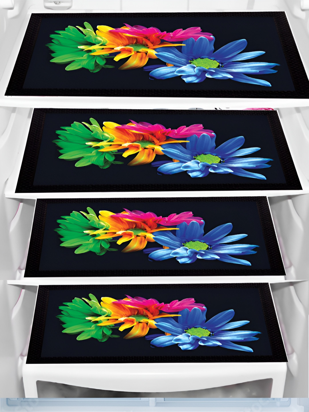 Aura Black & Blue 4 Pieces Printed Water Proof Fridge Mats