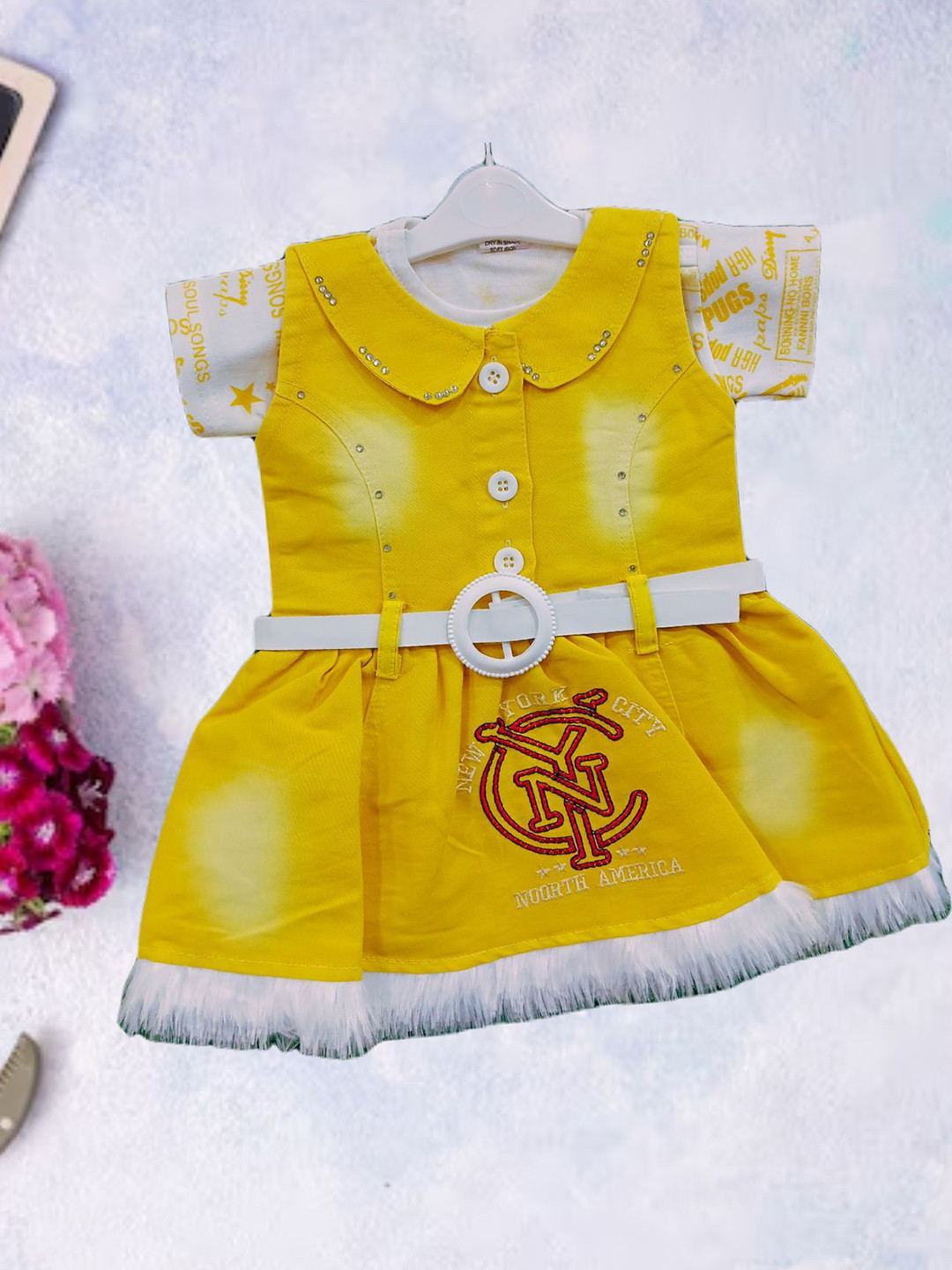 FASHION GRAB Girls Denim Fit and Flare Dress