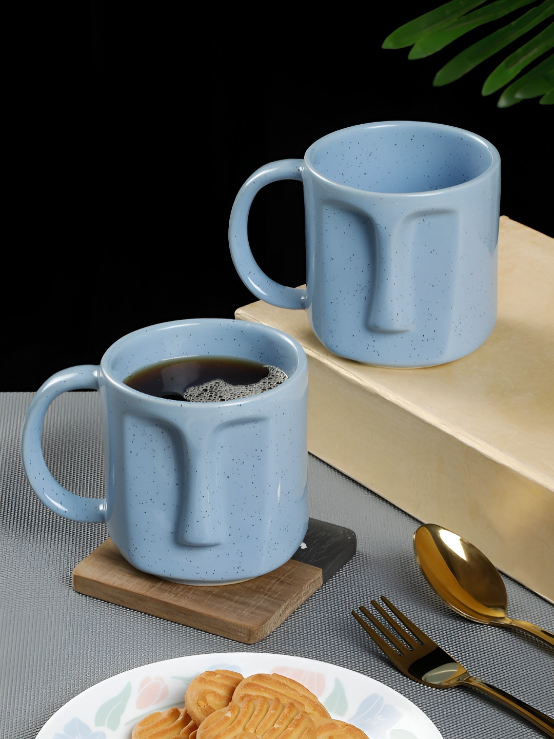 Myntra Elegant Homes Personalised Full of Qualities Blue Textured Ceramic Dishwasher Safe 2 Piece Mugs-420ml