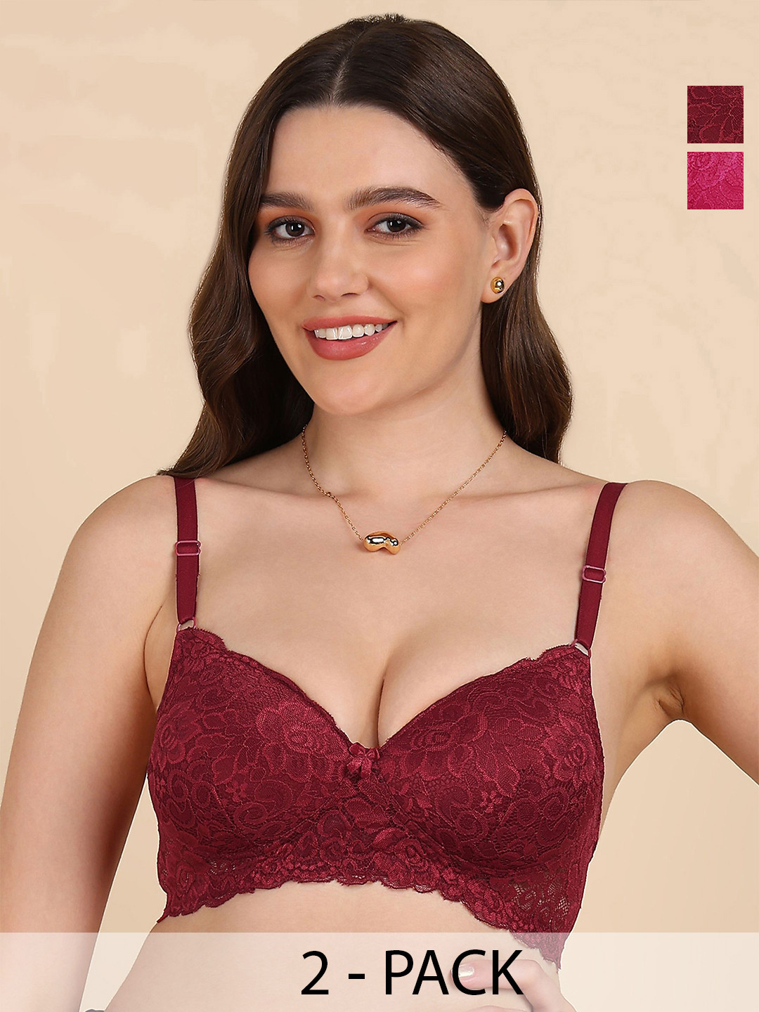 DressBerry Bralette Pack Of 2 Full Coverage Lightly Padded Bralette Bra