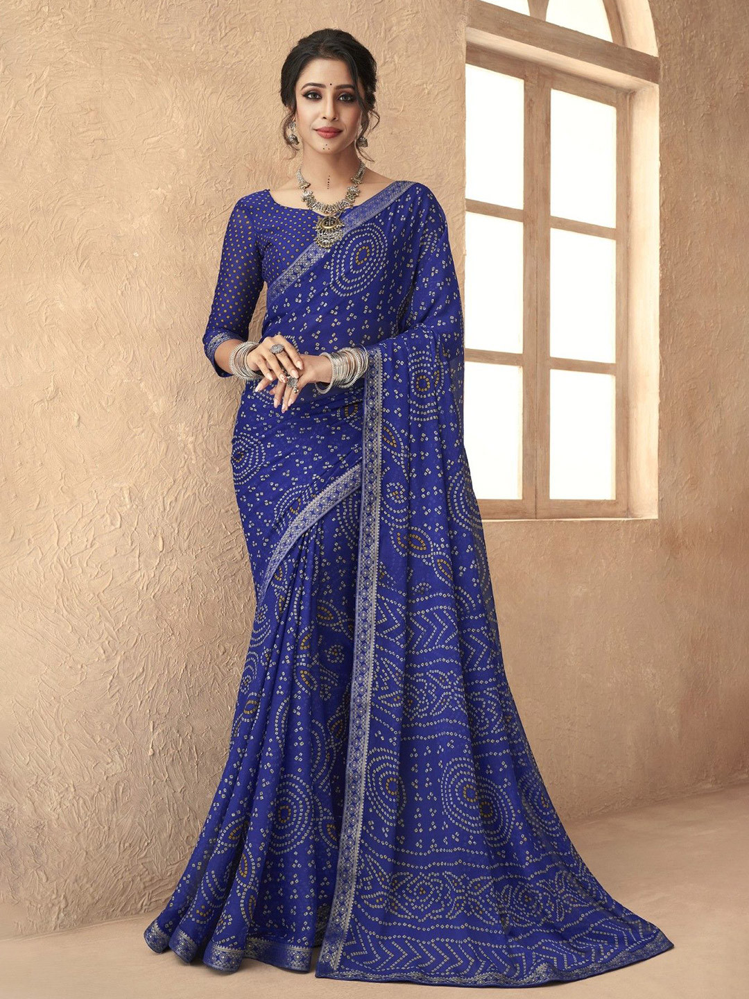 KALIN Bandhani Printed Saree With Blouse