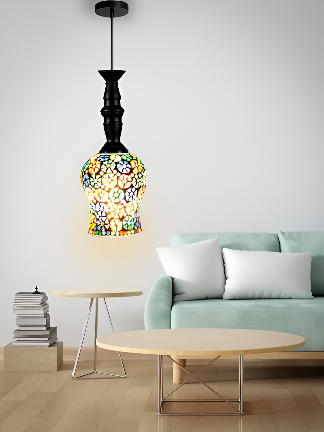 KINIS Yellow & Blue Printed Quirky Abstract Shaped Ceiling Lamp