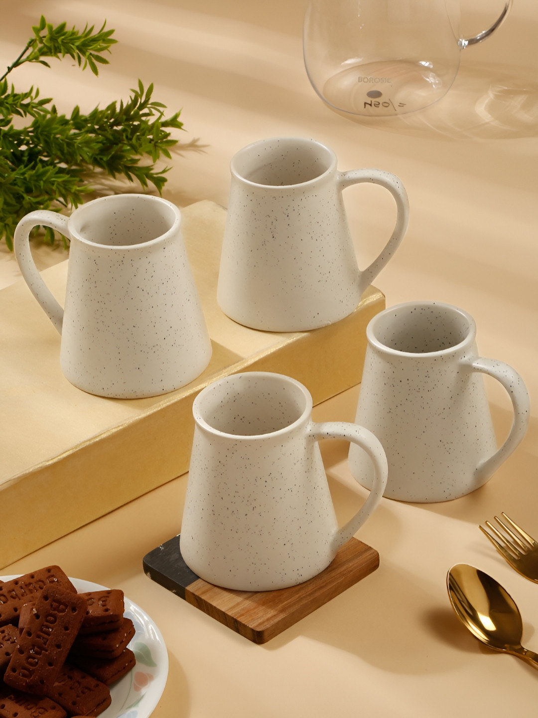 Myntra Elegant Homes Designer Cream Ceramic Handmade 4 Piece Mugs-300ml