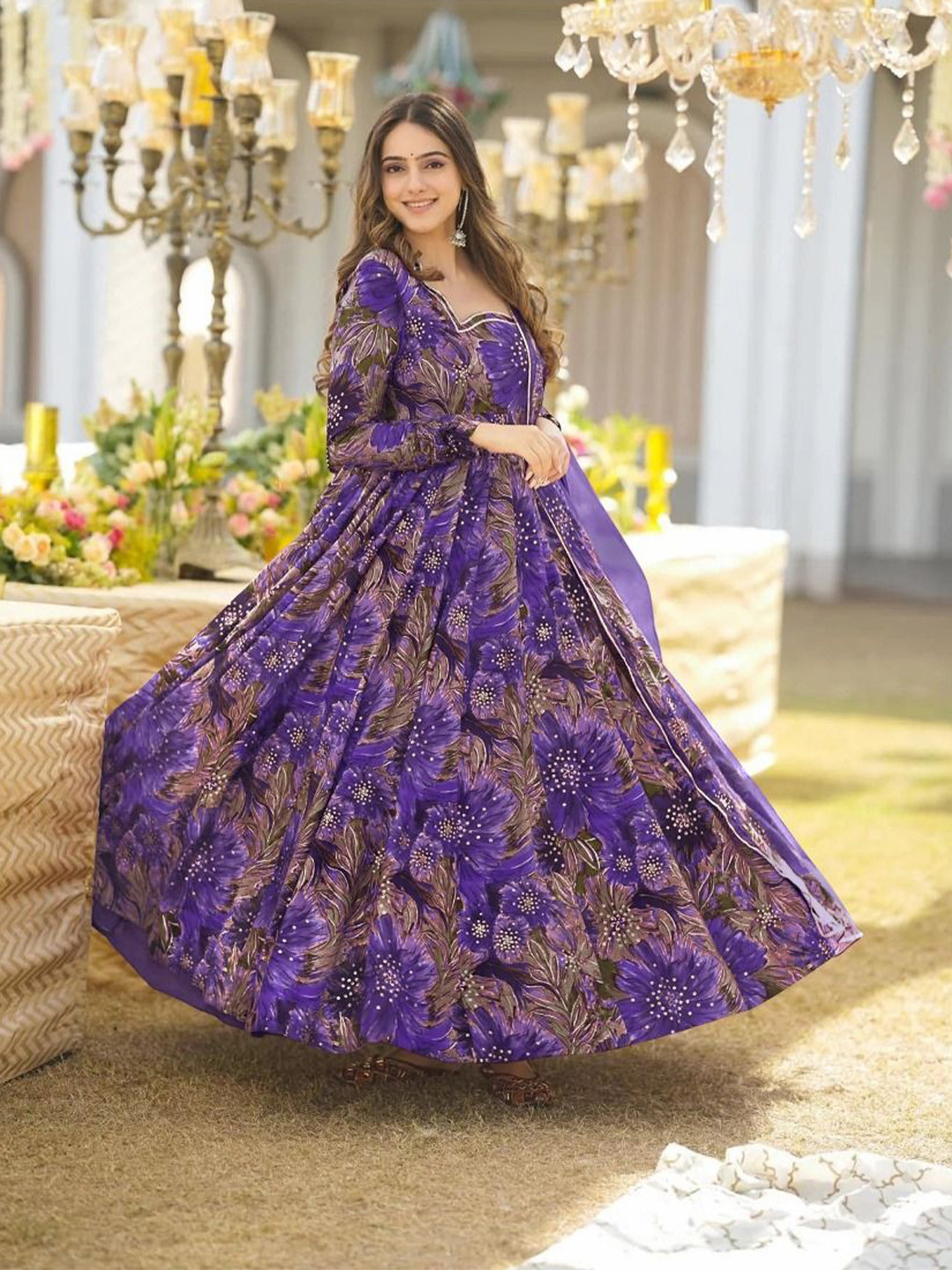 ZestLeaf Printed Anarkali Ethnic Dress With Dupatta