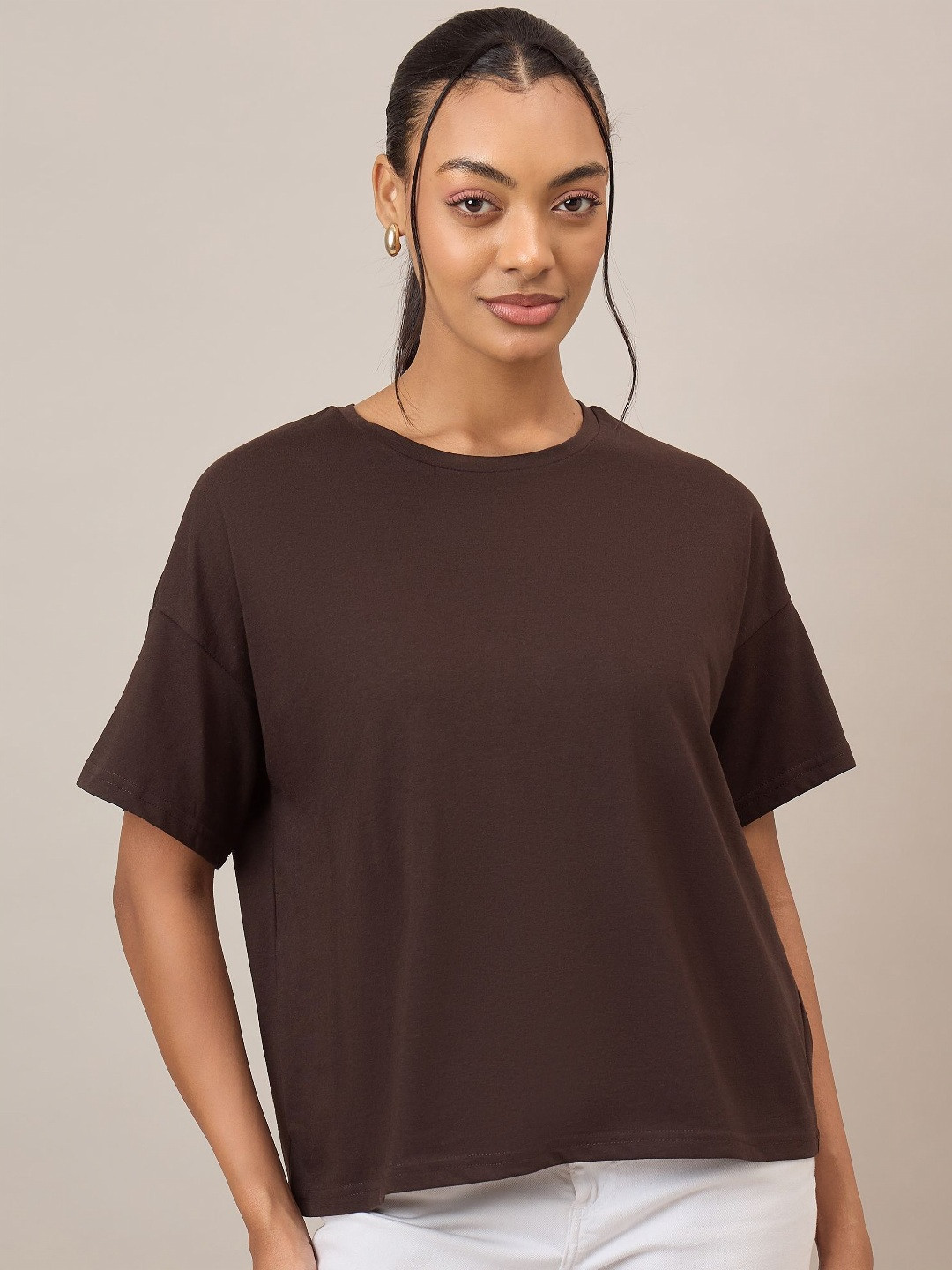 Mayra Women Drop-Shoulder Sleeves Raw Edge T-shirt