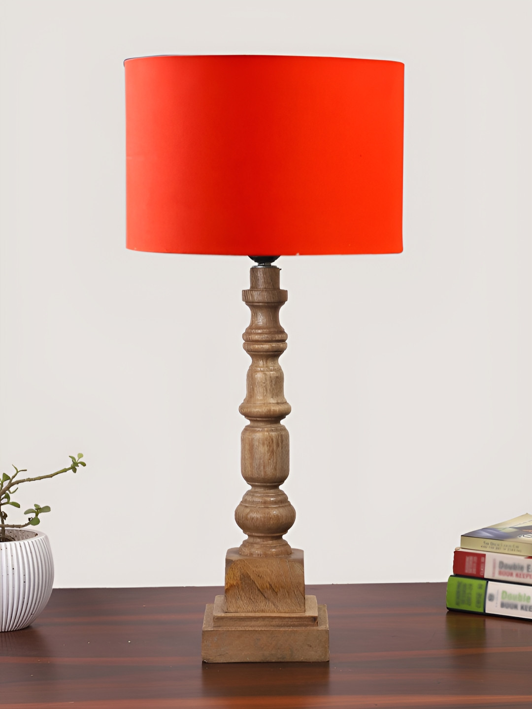 Devansh Orange Drum Shaped Wooden Table Lamp