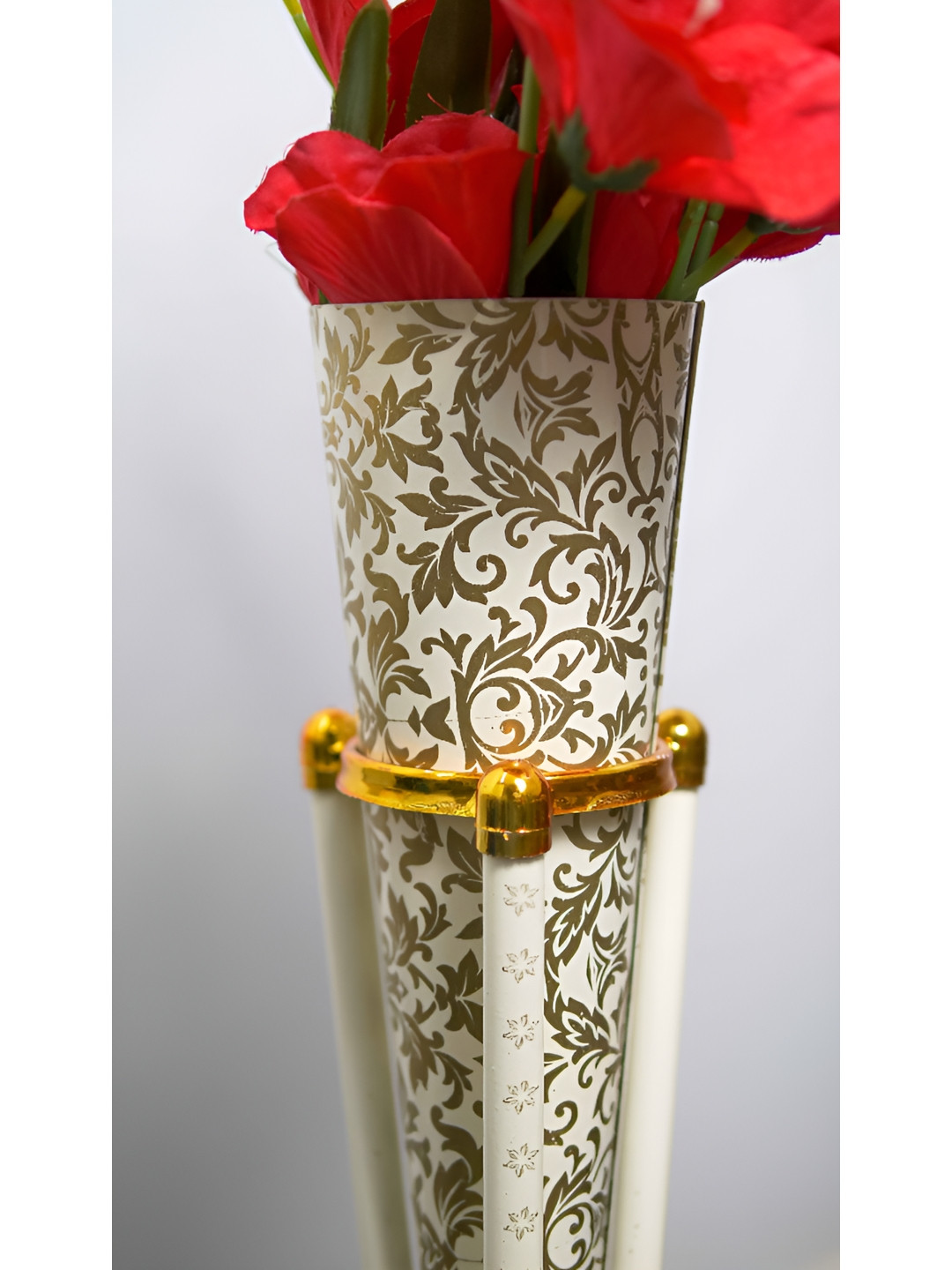 Groove and Grains 2Pcs White Floral Printed Cone-Shaped Flower Vases