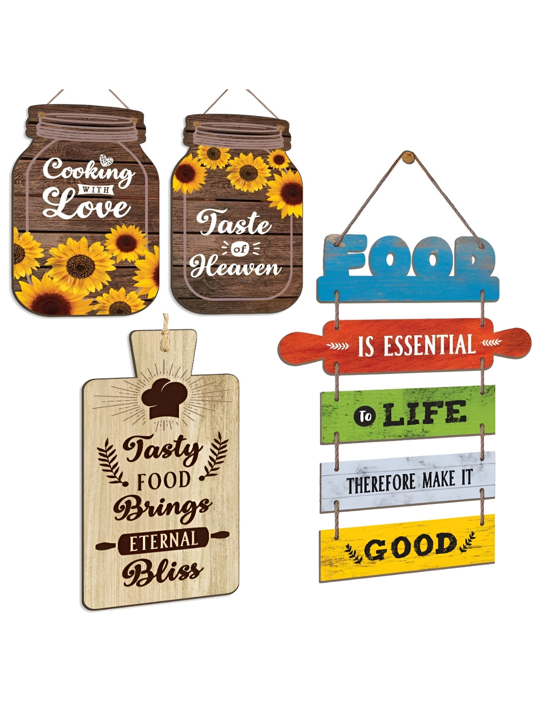 Chaka Chaundh FOOD-Wall Sign Palques Wood Floral Matte Hall 4Pcs Wall Hangings-15In