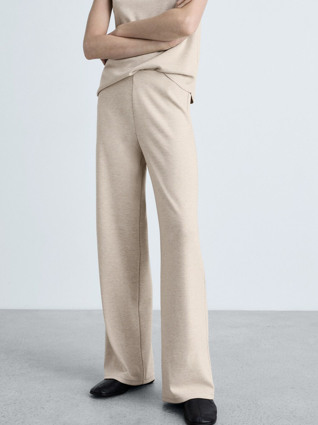 MANGO Women Melange Effect Regular Fit Knitted Trousers