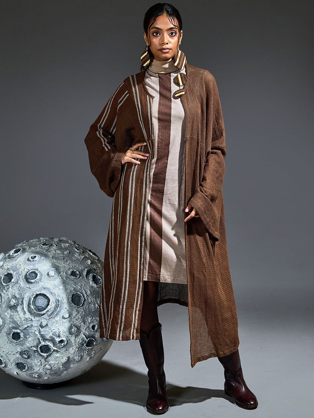 Banana Labs Women Self Design Cotton Crater Mesh Overcoat