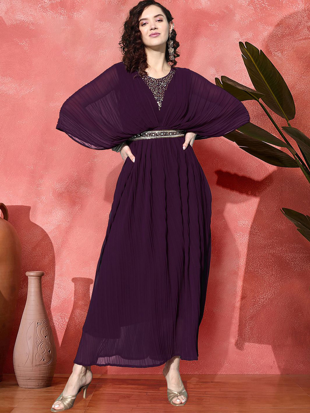 Sangria Hand Mirror Work A-Line Ethnic Dress