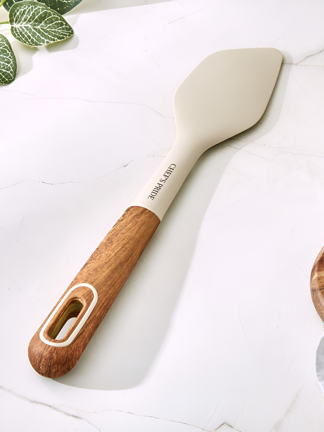 Home Centre Chefs Pride Cream-Colored & Brown Cerro Silicone Spatula With Wood Handle