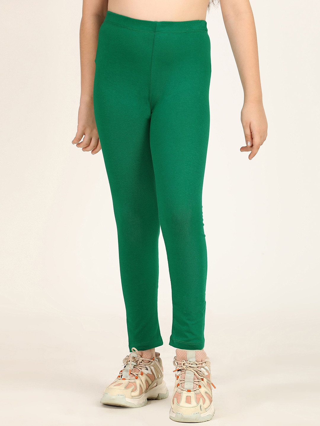 ZION Premium Cotton 4-Way Stretch Knitted Ankle-Length Solid Leggings - Dark Green