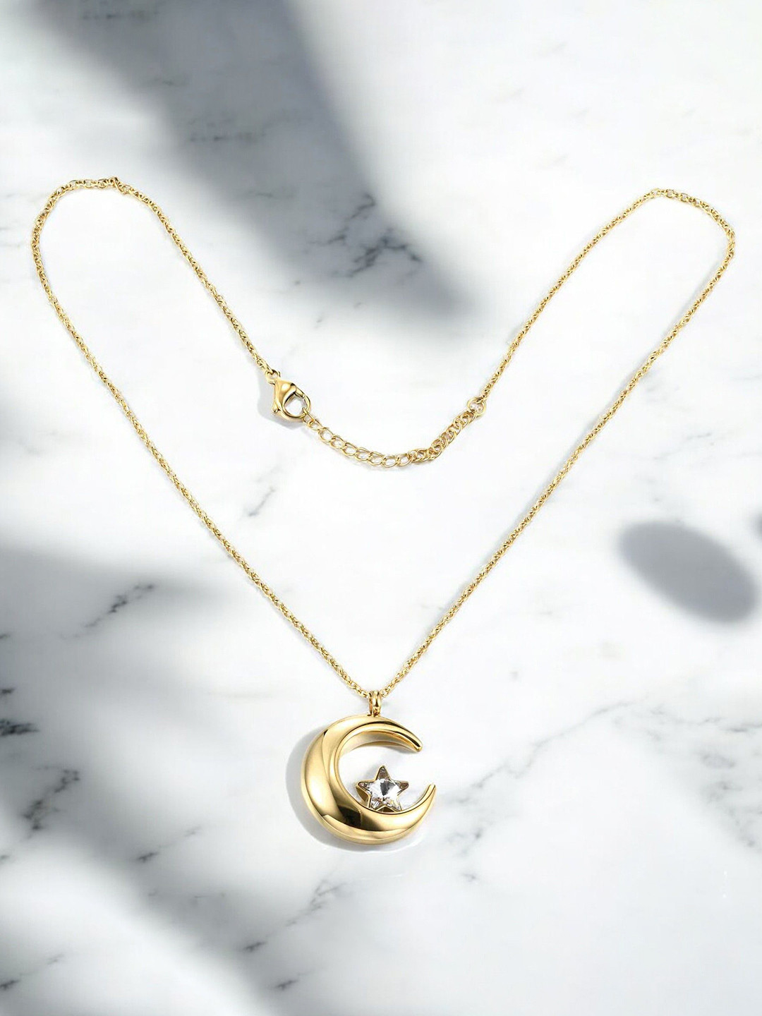 Aiza 18KT Gold Plated Lunar Radiance Pendant with chain