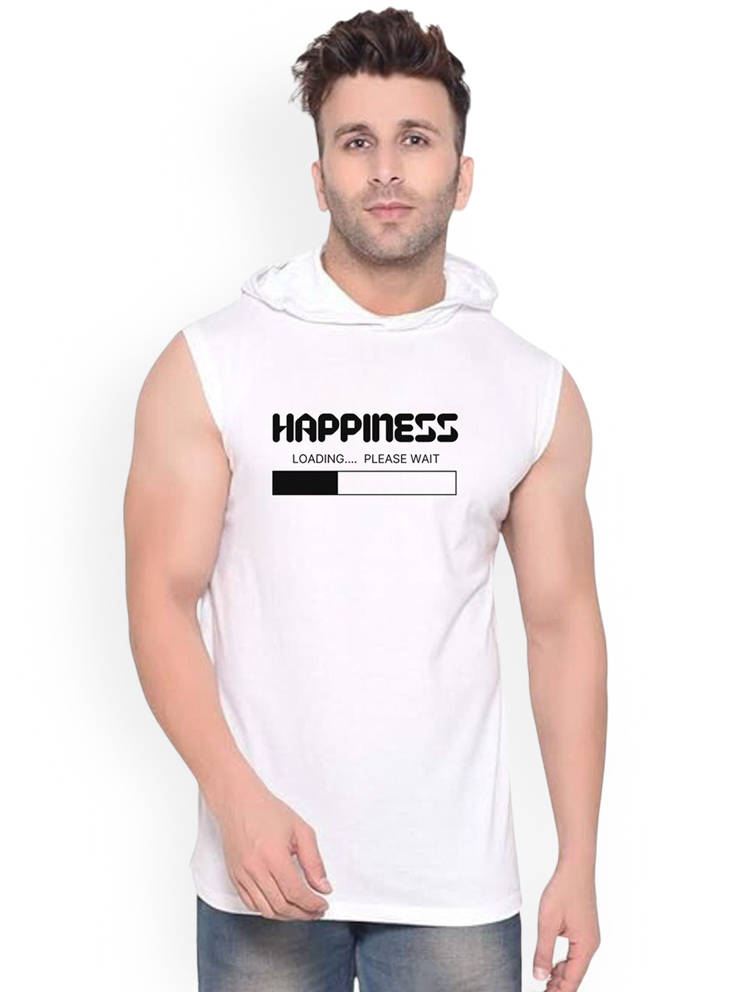 Fashnobic Happiness Printed Hooded Gym Vest - K__Print-187_gym_vest White M