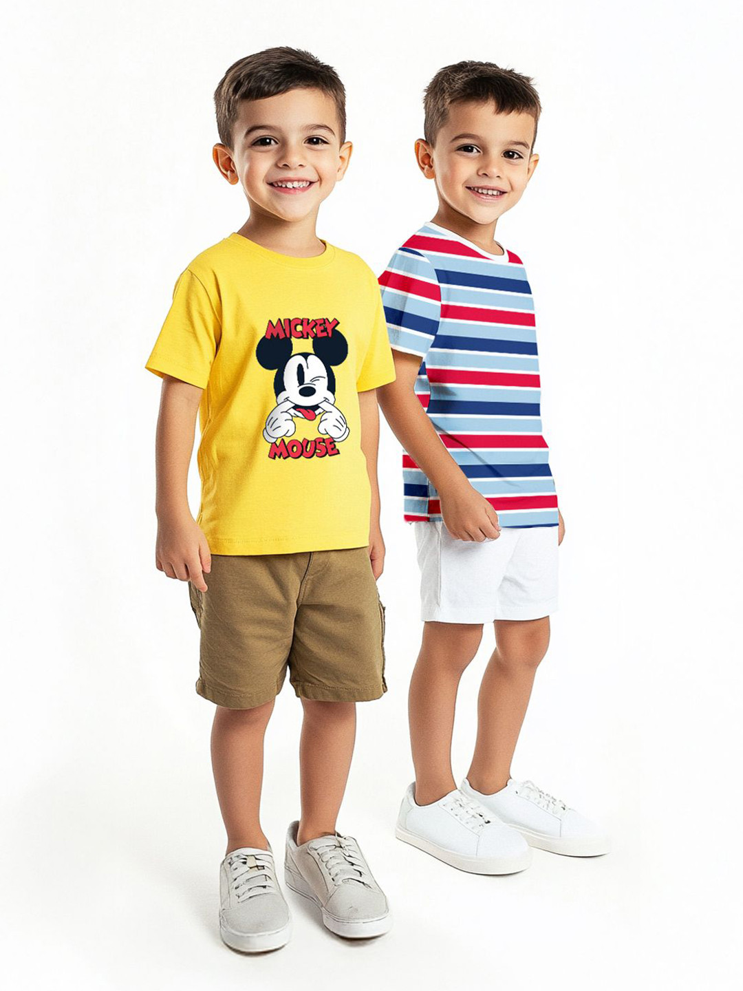 NautiNati Disney Boys Pack of 2 Cotton Mickey Mouse Printed T-shirt