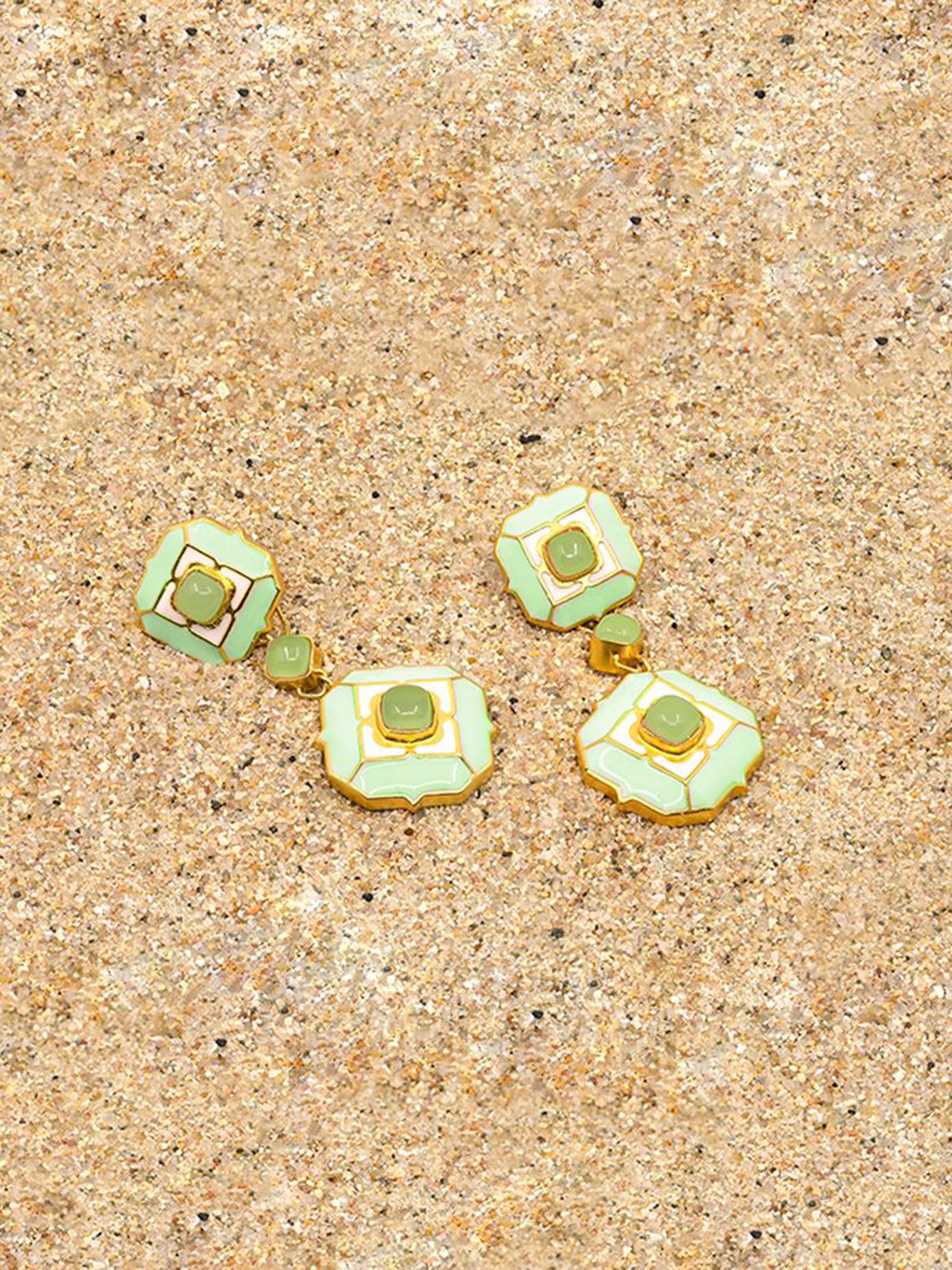 manner 925 Sterling Silver Gold-Plated Stone Studded Drop Earrings