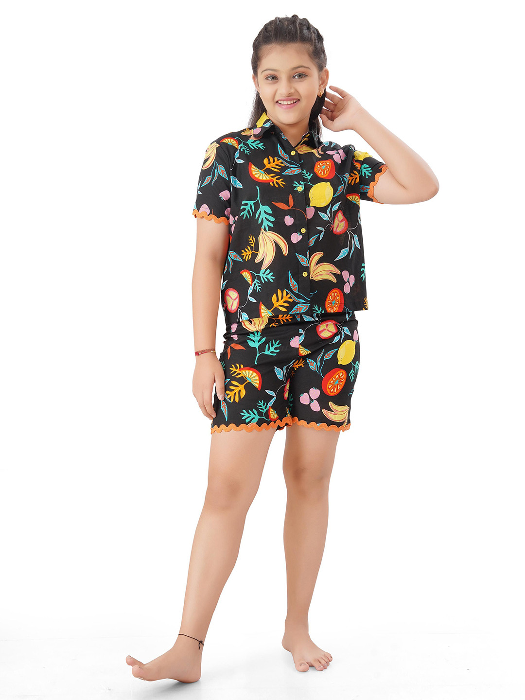 Ninos Dreams Girls Fruits Printed Shirt With Shorts Night Suit
