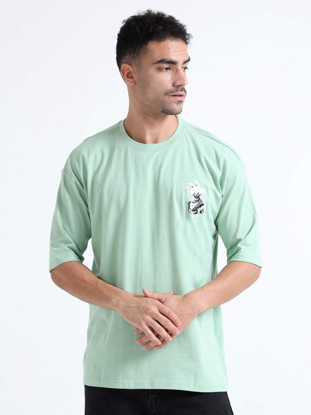 QUCO Naruto Printed Naruto Round Neck Drop Shoulder Puff Print Cotton Oversized T-shirt