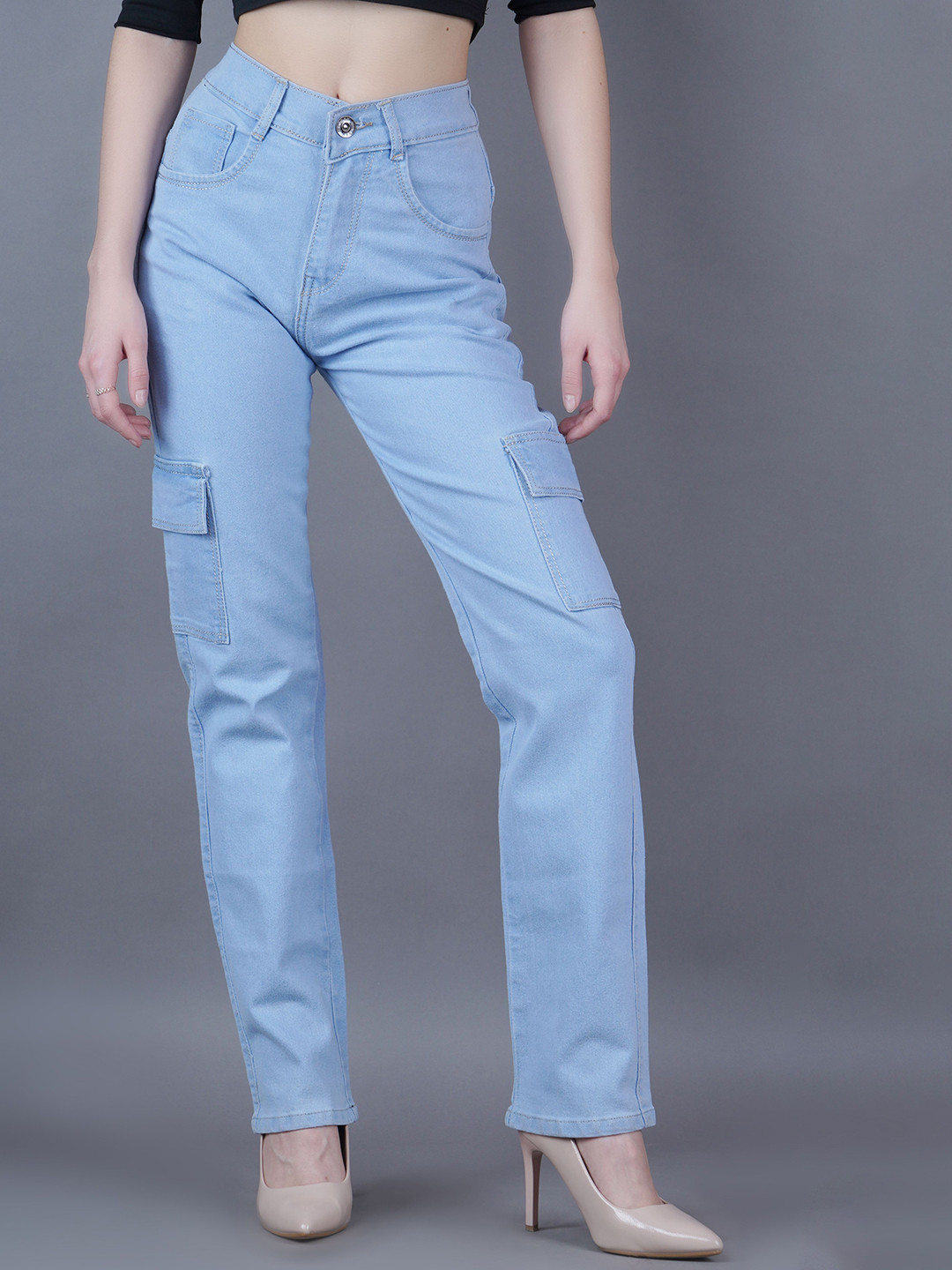 SZN Women Classic Baggy Mid-Rise Stretchable Cargo Styles Jeans