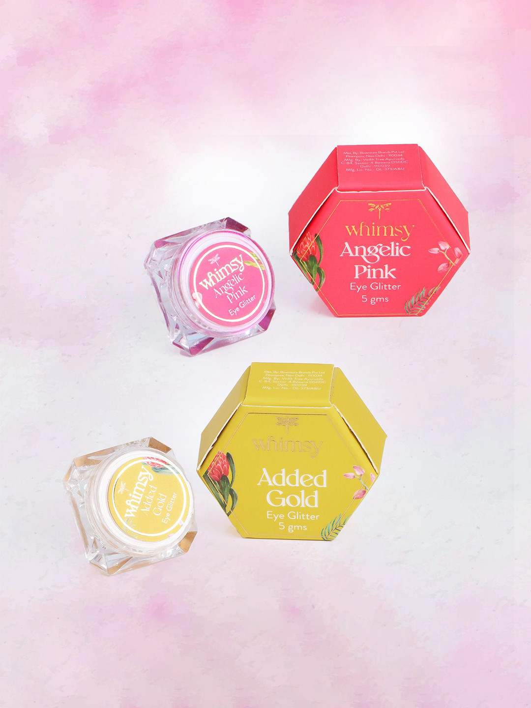 Whimsy Beauty Set Of 2 Waterproof Eye Glitter - Angelic Pink-Added Gold