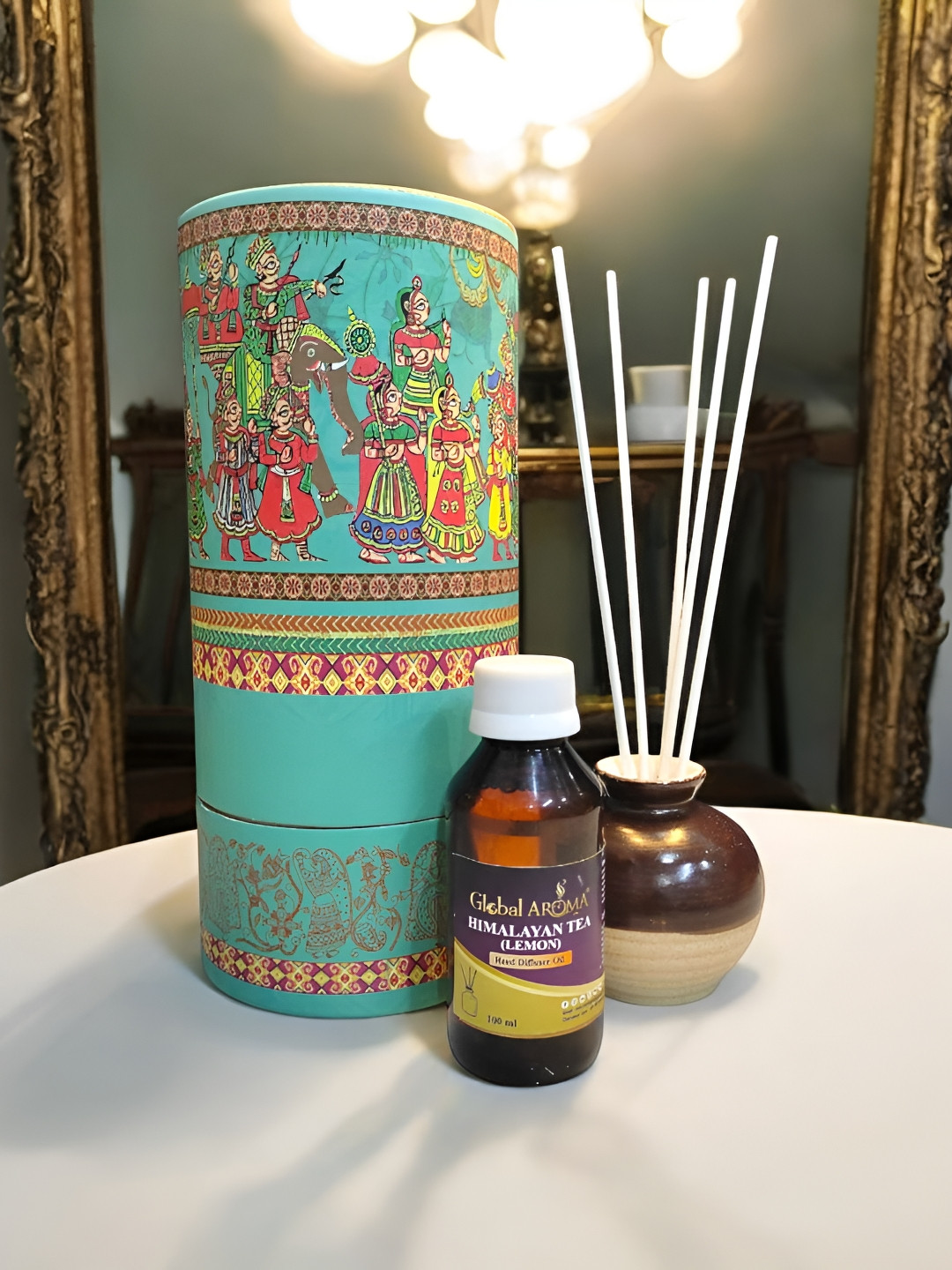 GLOBAL AROMA Brown & Blue Himalayan Tea Lemon Reed Aroma Oil Diffuser Set - 100 ml