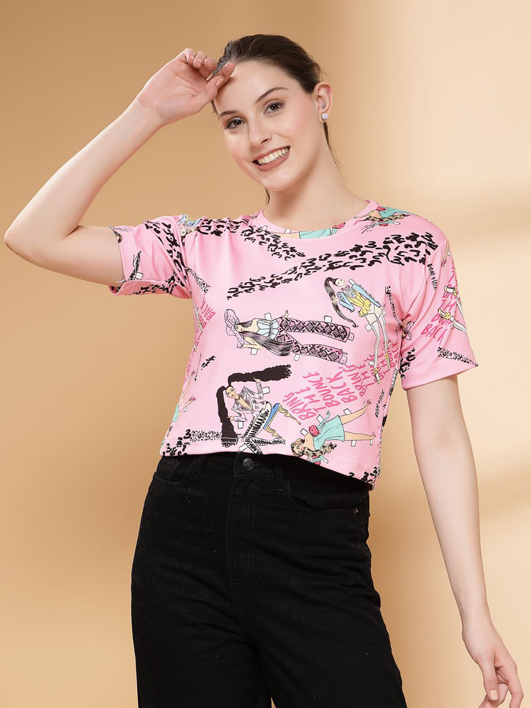 HARPITA Graphic Printed Round Neck Blended T-shirt