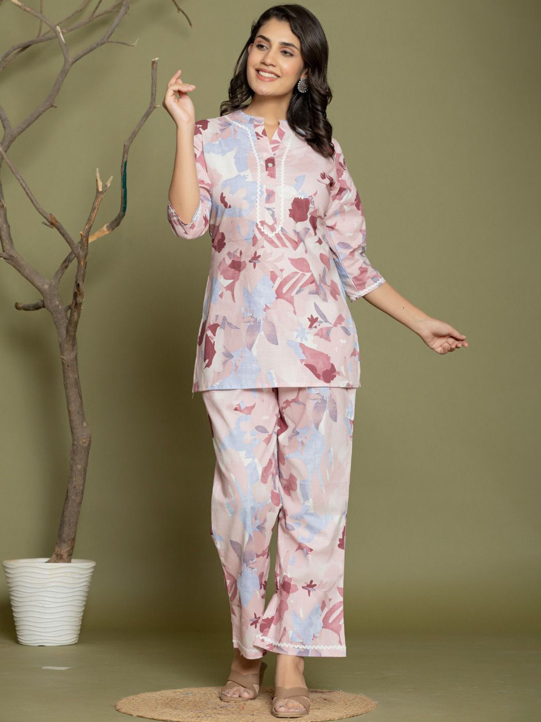 YUVA STREE Printed Pure Cotton Top With Trouser Co-Ords