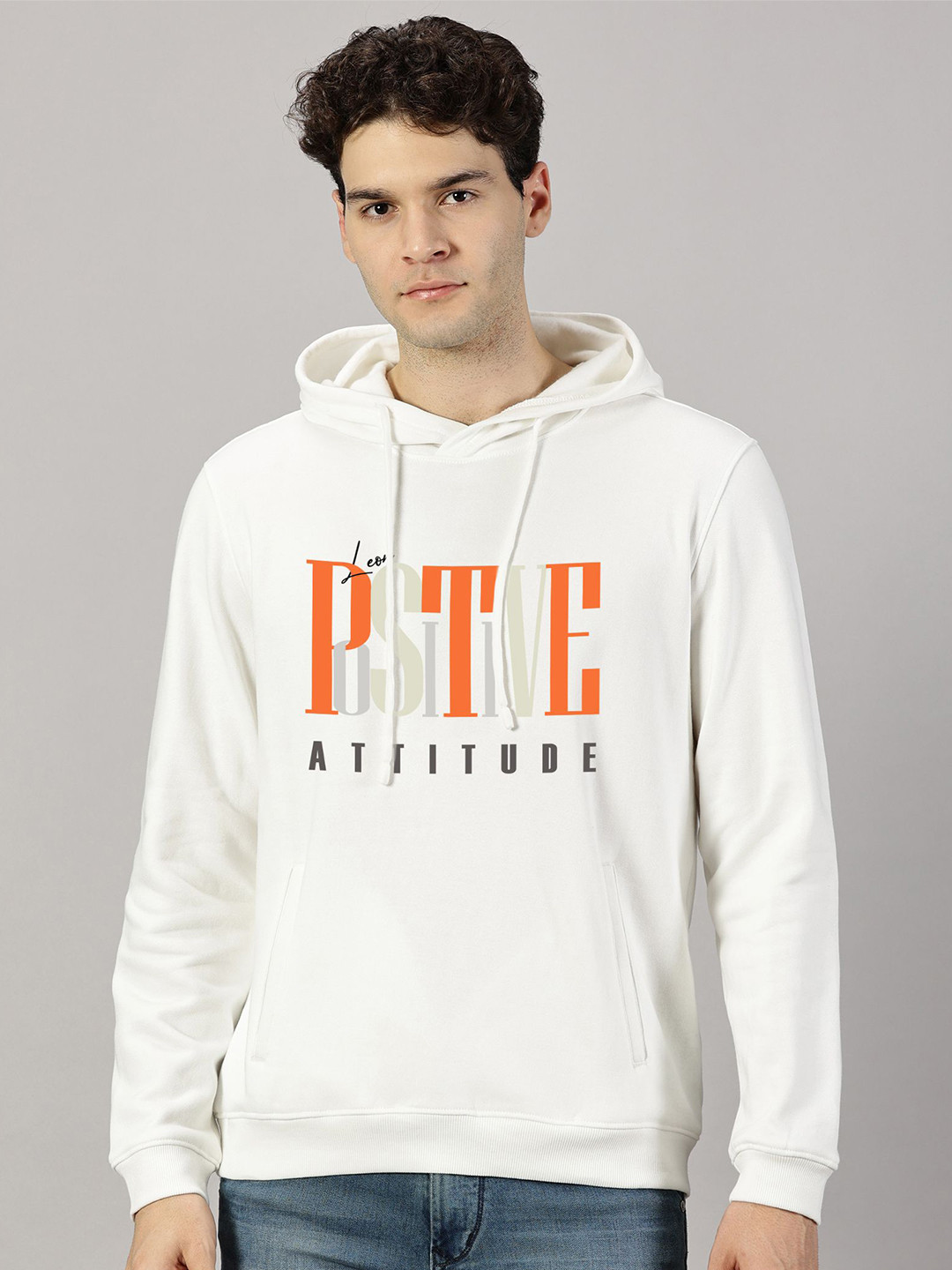 LEON Men Positive Printed Hooded Sweatshirt