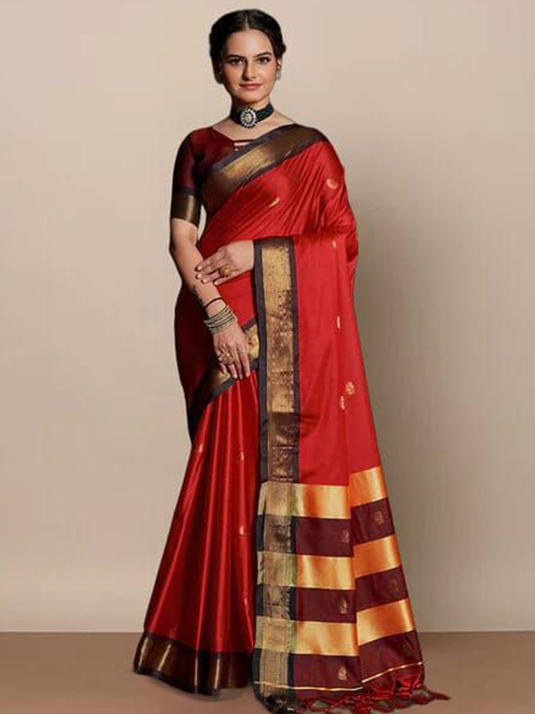 A S CREATION Woven Design Zari Silk Cotton Paithani Saree