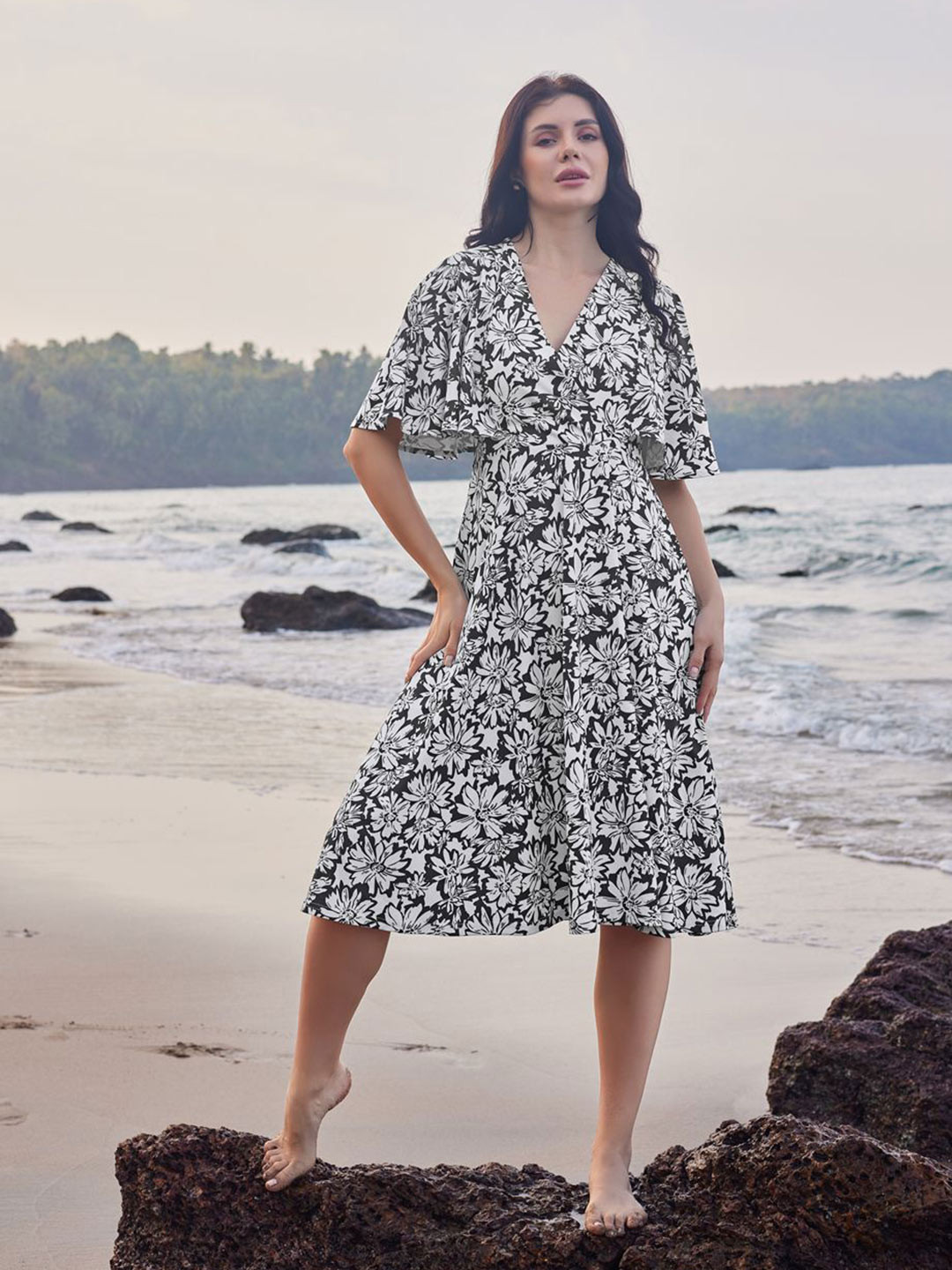 MILOST City Look Floral Print Flared Sleeve Fit & Flare Dress