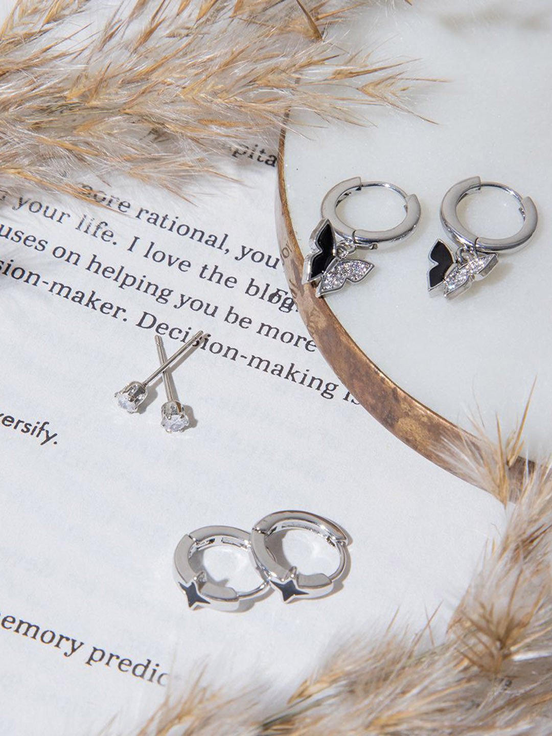 Maasha Set Of 3 Cubic Zirconia Stone Studded Hoop & Stud Earrings