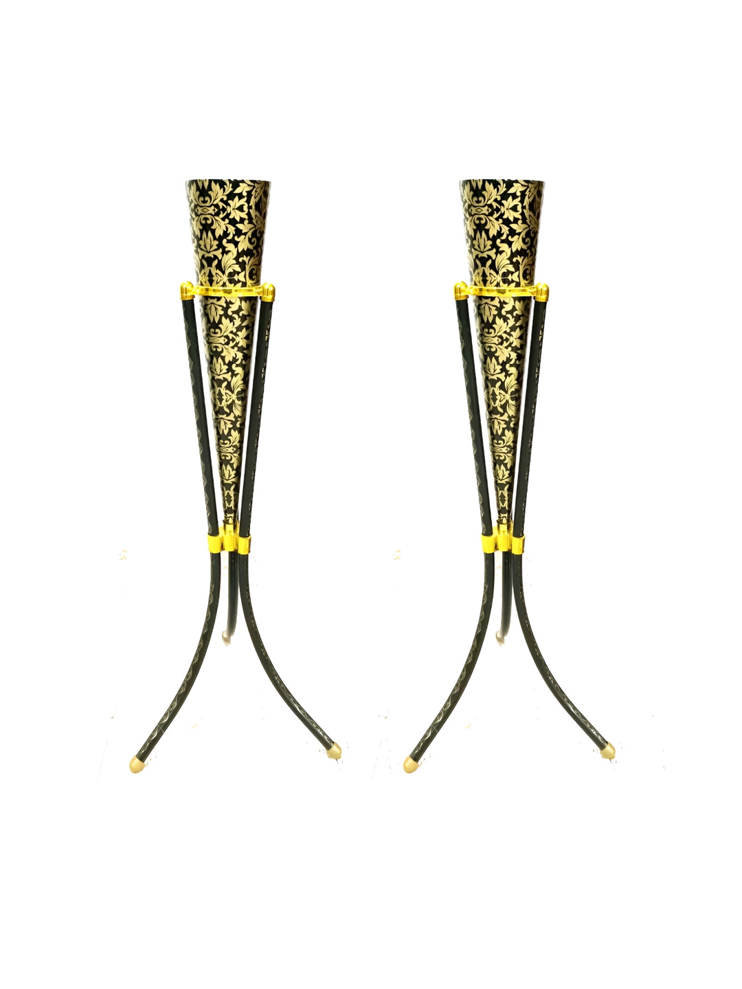 Groove and Grains 2Pcs Black & Yellow Printed Metal Flower Vases