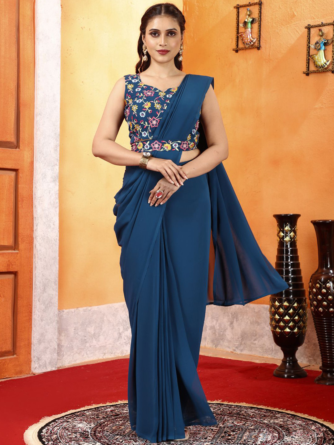 PATLANI STYLE Embroidered Pure Georgette Ready to Wear Saree