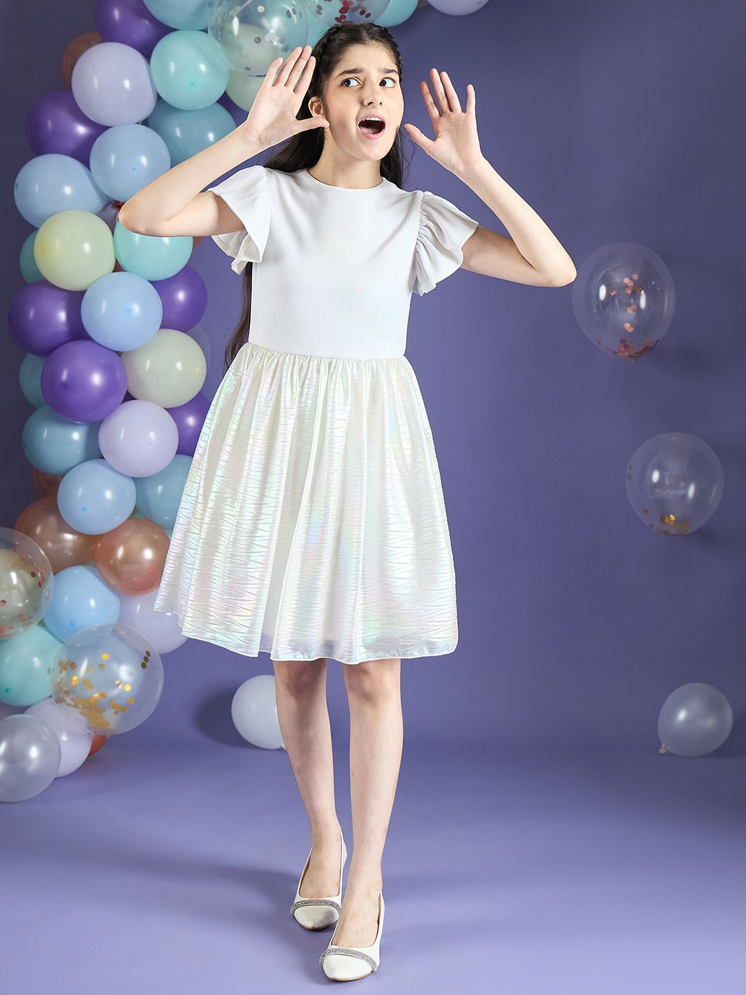 Cherry & Jerry Girls Gathered or Pleated Flutter Sleeve Fit and Flare Dress