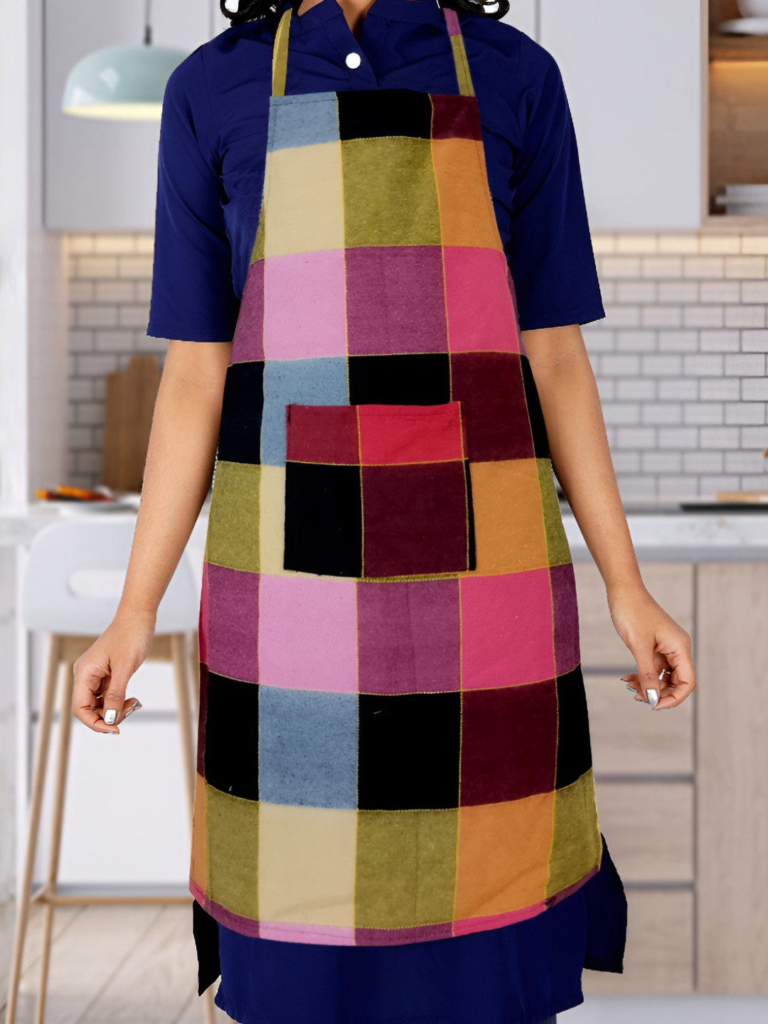 KANUSHI INDUSTRIES Pink & Yellow Checked Cotton Waterproof Chef Apron