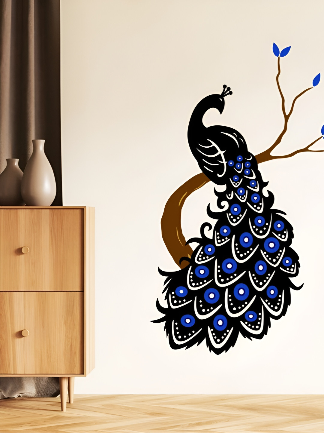 Myntra Elegant Homes Blue & Brown Peacock on Tree Self-Adhesive & Durable Wall Sticker